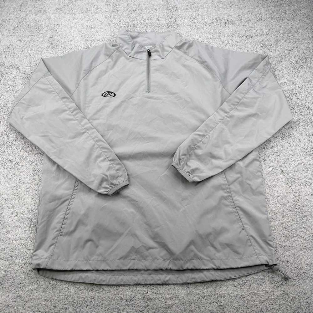 Rawlings Windbreaker Men Large Gray 1/4 Zip Baseball Coach Pullover Rain Jacket